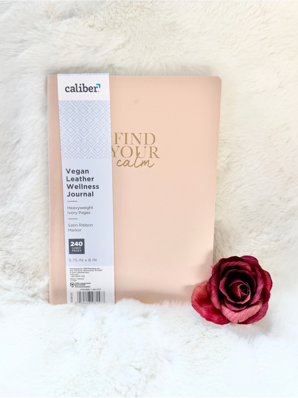 Caliber "Find Your Calm" Vegan Leather Wellness Journal - Blush Pink & Gold